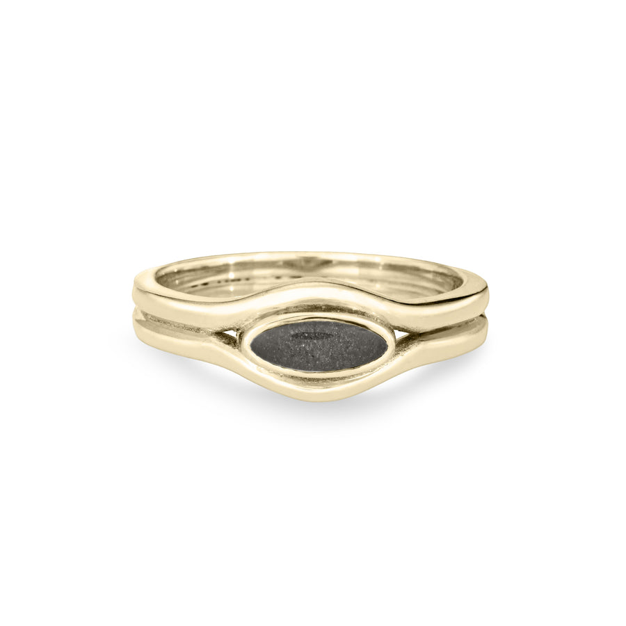 Front of the Double Band Oval Cremation Ring in 14K Yellow Gold against a solid white background.