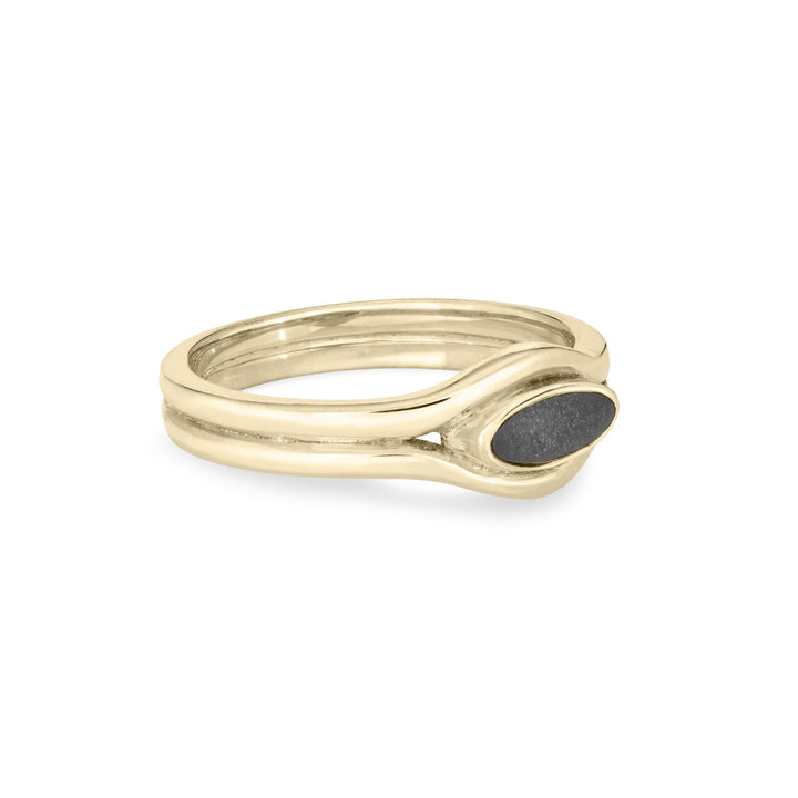 Side of the Double Band Oval Cremation Ring in 14K Yellow Gold against a solid white background.