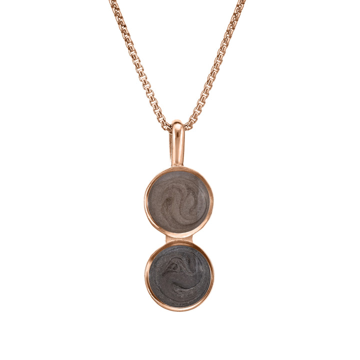 This photo shows close by me jewelry's Double Circle Memorial Pendant design in 14K Rose Gold from the front