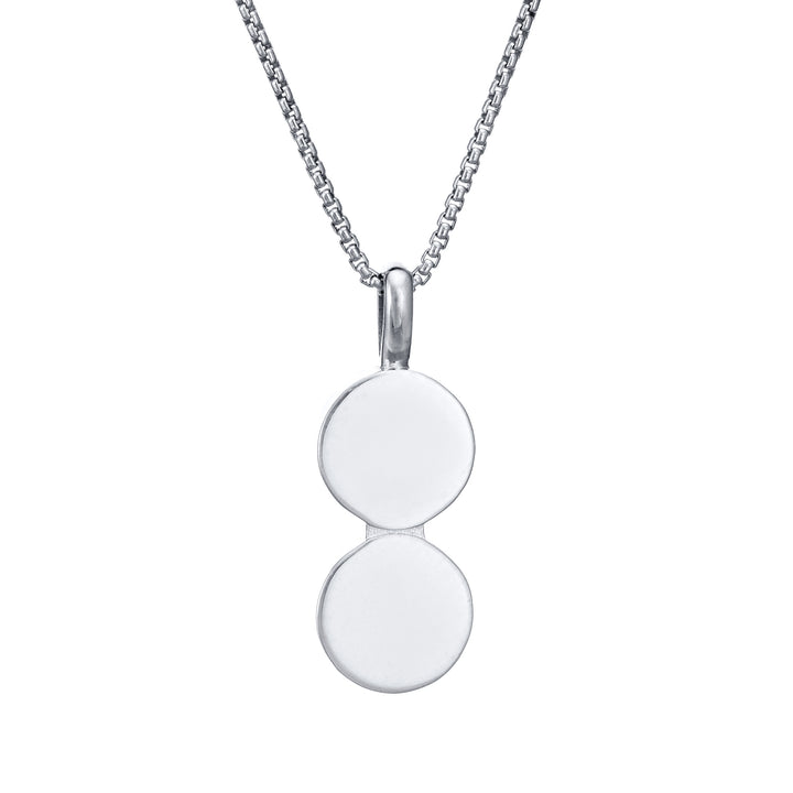 This photo shows close by me jewelry's Double Circle Memorial Necklace design in 14K White Gold from the back