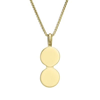 This photo shows close by me jewelry's Double Circle Cremation Necklace design in 14K Yellow Gold from the back