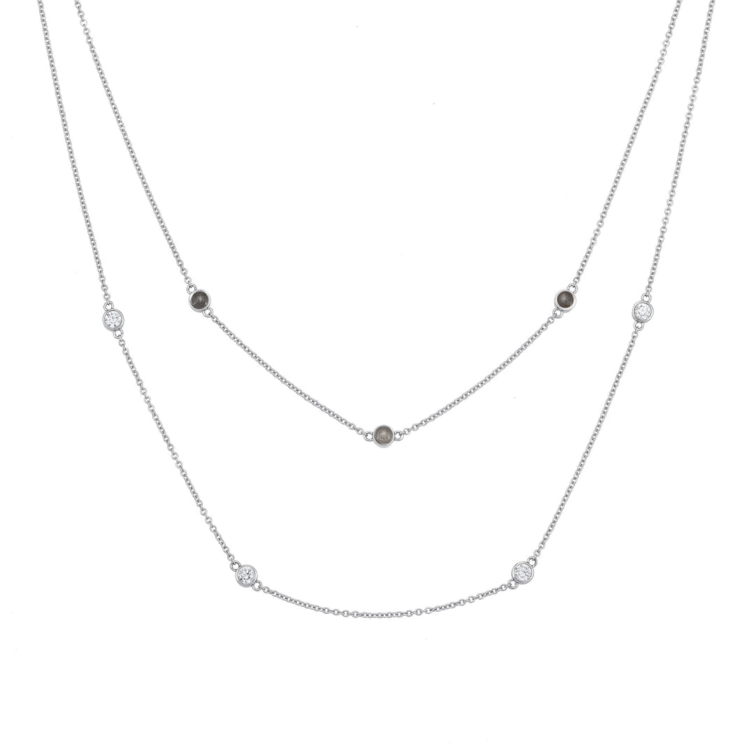 Double Strand Cremation Necklace in 14K White Gold