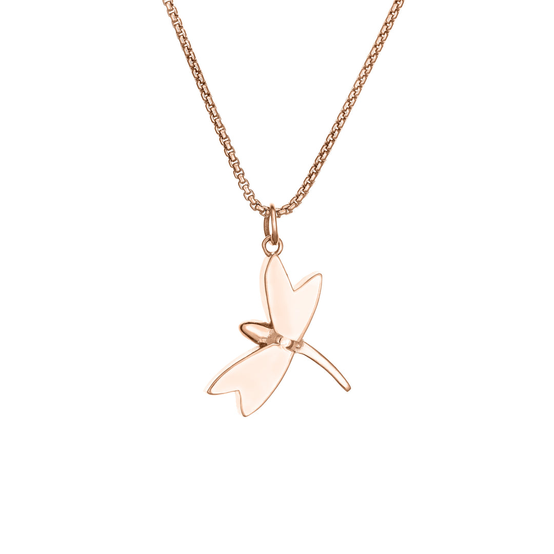 This photo shows the Dragonfly Ashes Pendant in 14K Rose Gold by close by me jewelry from the back