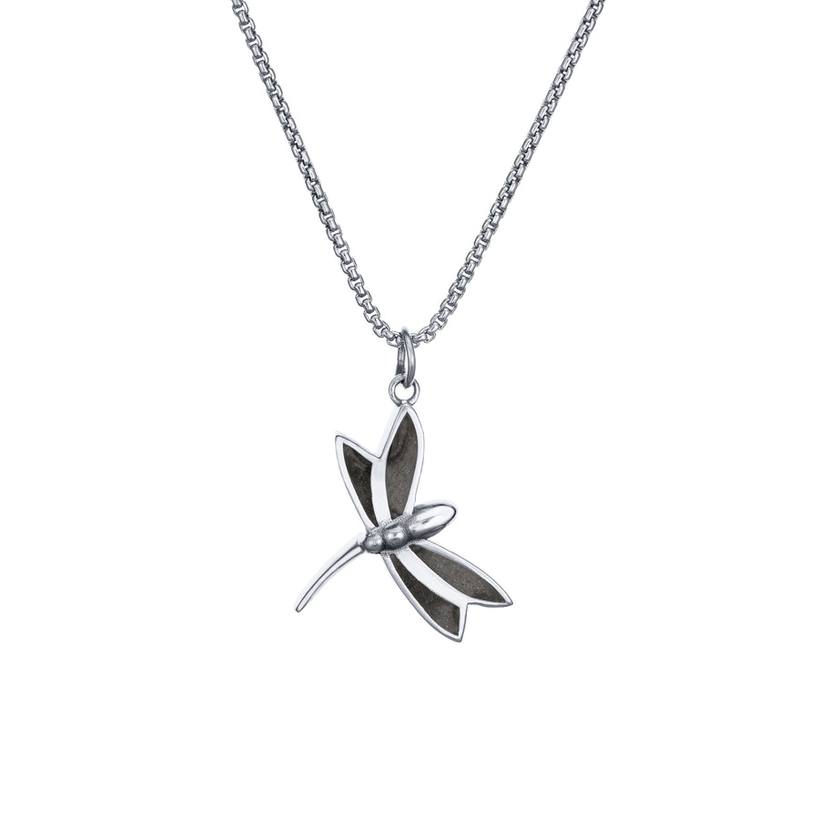 This photo shows the Dragonfly Ashes Pendant in 14K White Gold by close by me jewelry from the front