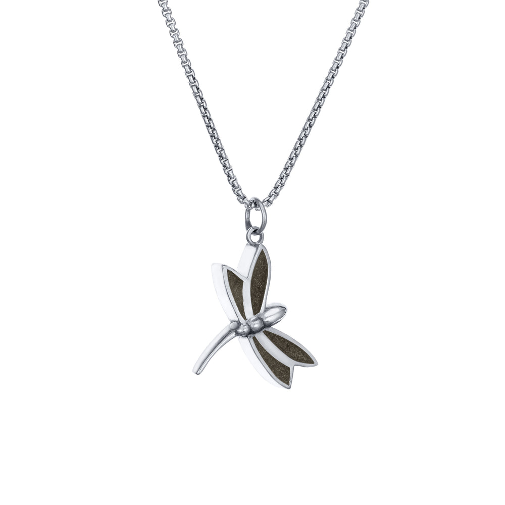 This photo shows the Dragonfly Ashes Pendant in 14K White Gold by close by me jewelry from the side