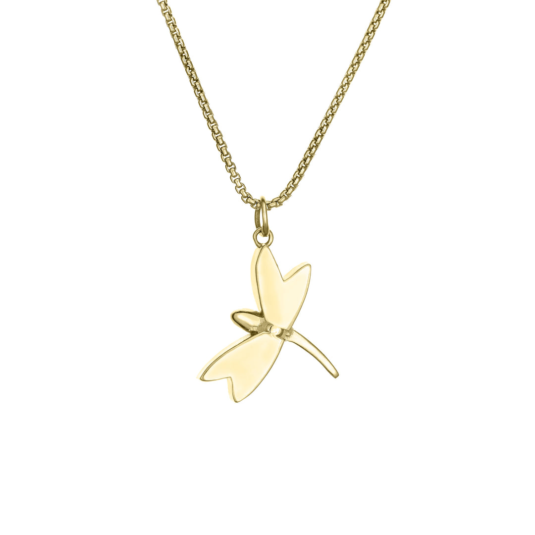 This photo shows the Dragonfly Ashes Pendant in 14K Yellow Gold by close by me jewelry from the back