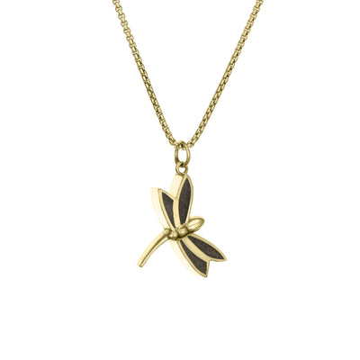 This photo shows the Dragonfly Ashes Pendant in 14K Yellow Gold by close by me jewelry from the side