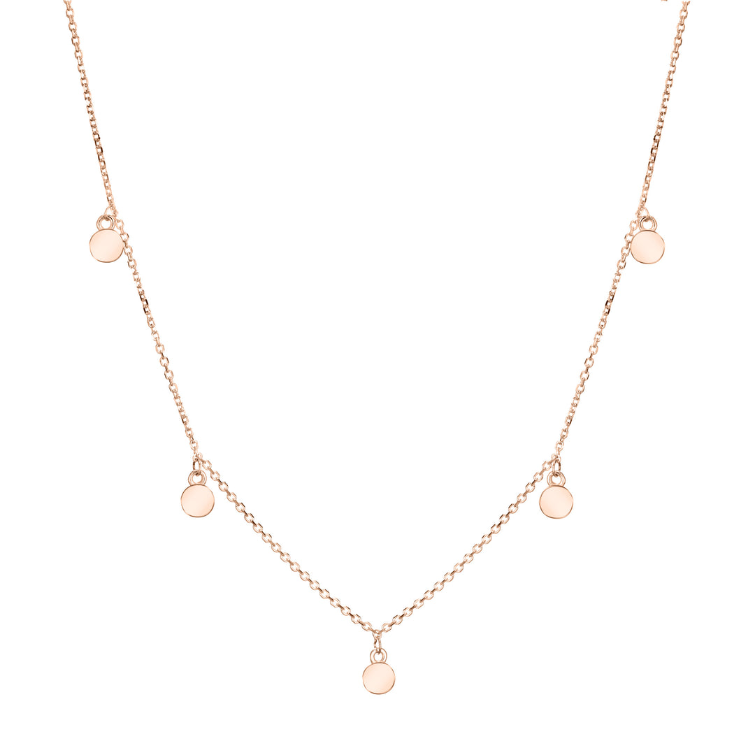 This photo shows close by me jewelry's 14K Rose Gold Drop Cremains Necklace with Five Ashes Components from the back