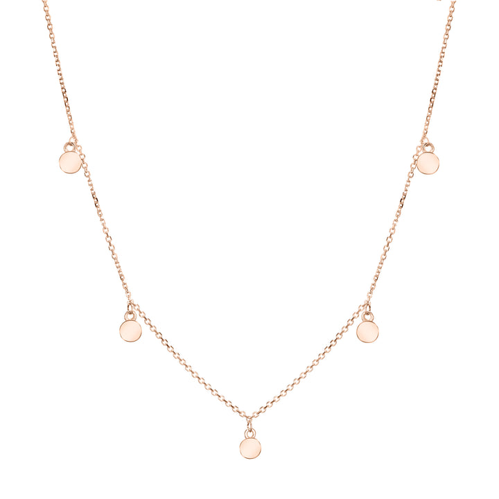 This photo shows close by me jewelry's 14K Rose Gold Drop Cremains Necklace with Five Ashes Components from the back