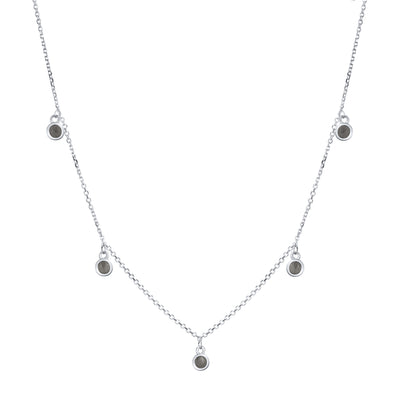 This photo shows close by me jewelry's 14K White Gold Drop Cremains Necklace with Five Ashes Components from the front
