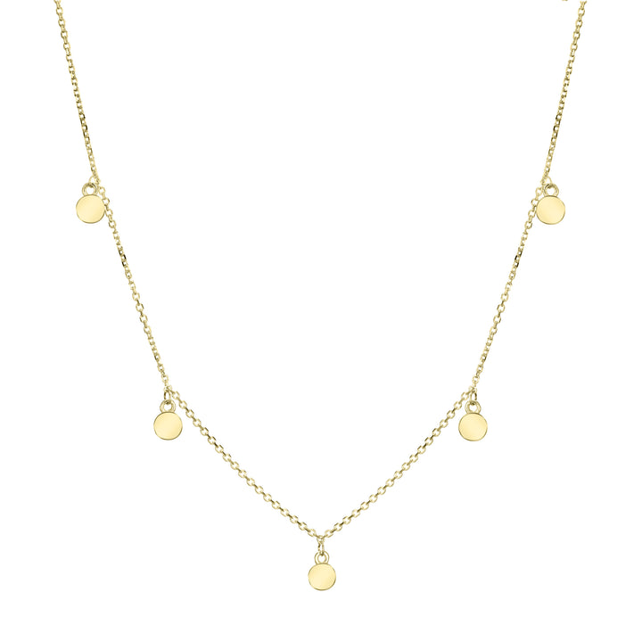 This photo shows close by me jewelry's 14K Yellow Gold Drop Cremains Necklace with Five Ashes Components from the back