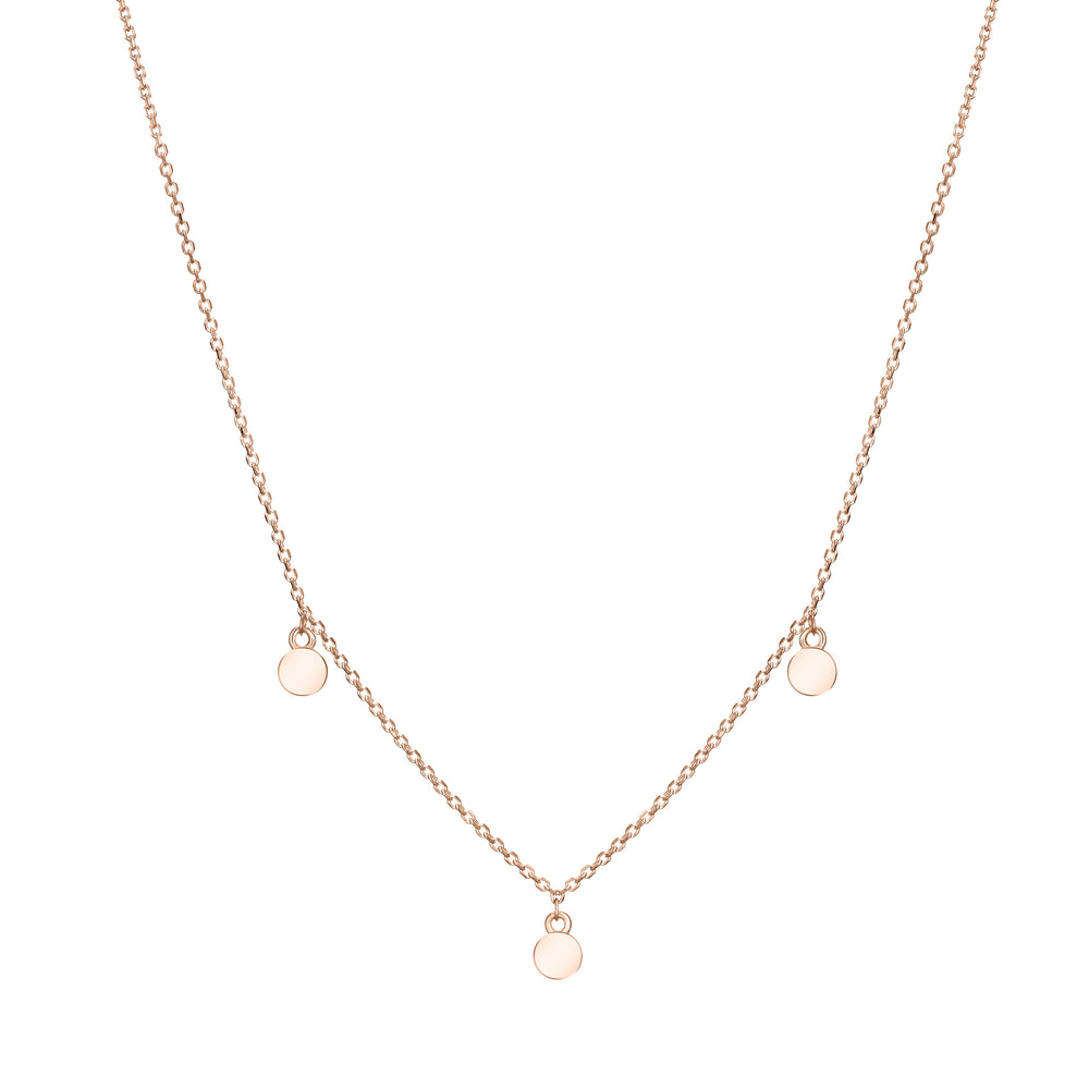 This photo shows close by me jewelry's 14K Rose Gold Drop Ashes Necklace with Three Cremains Components from the back