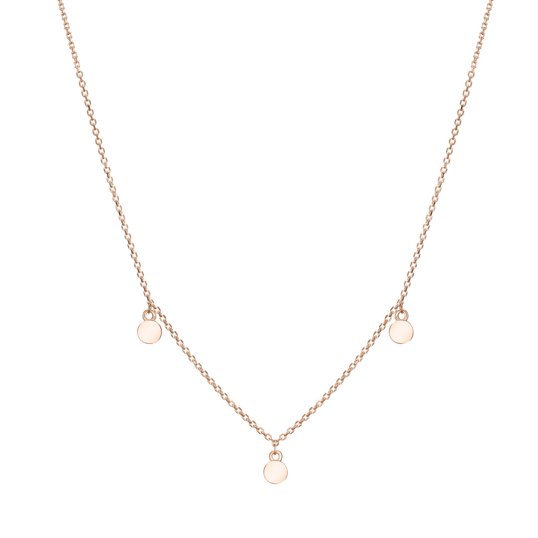 This photo shows close by me jewelry's 14K Rose Gold Drop Ashes Necklace with Three Cremains Components from the back