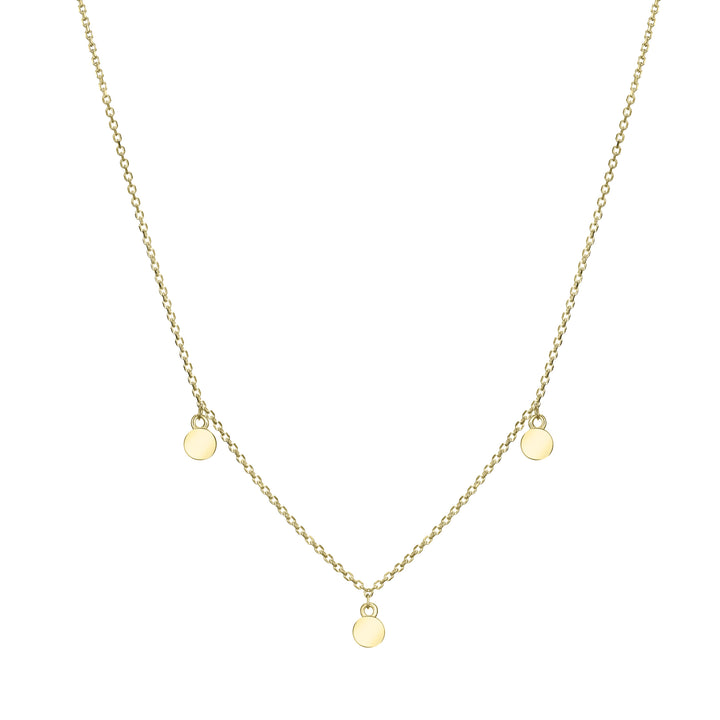 This photo shows close by me jewelry's 14K Yellow Gold Drop Ashes Necklace with Three Cremains Components from the back