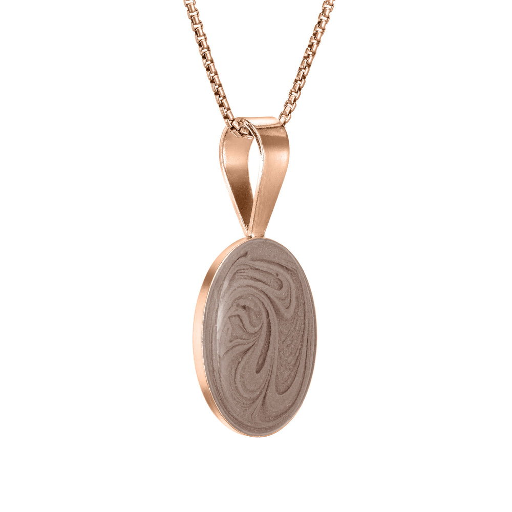 close by me jewelry's 14k rose gold fancy bail oval memorial pendant from the side