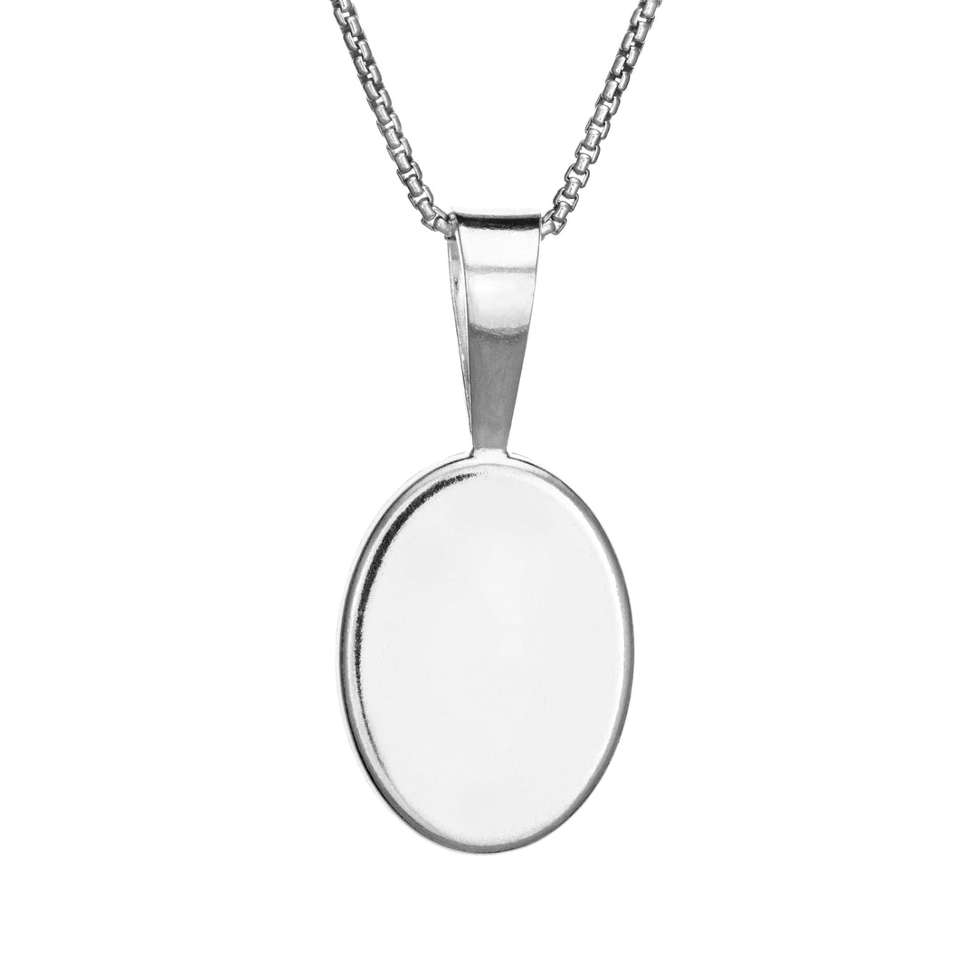 close by me jewelry's sterling silver fancy bail oval necklace with ashes from the back