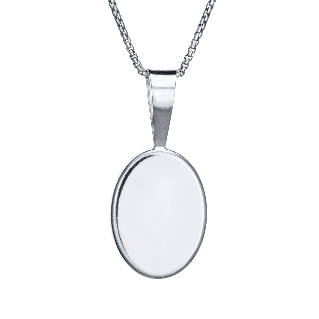 close by me jewelry's 14k white gold fancy bail oval memorial pendant from the back