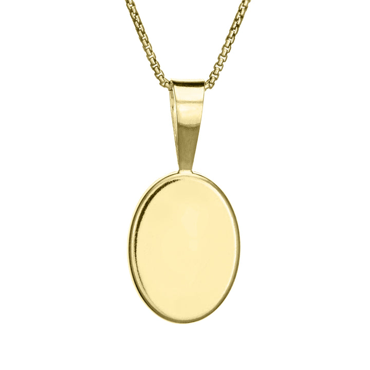 close by me jewelry's 14k yellow gold fancy bail oval ashes pendant from the back