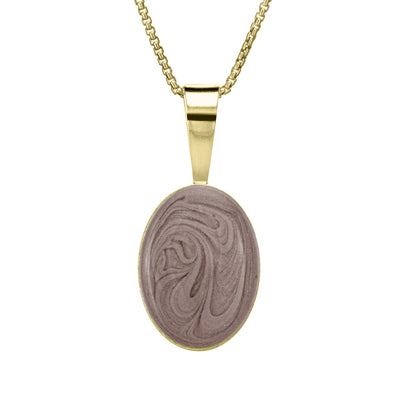 close by me jewelry's 14k yellow gold fancy bail oval ashes pendant from the front