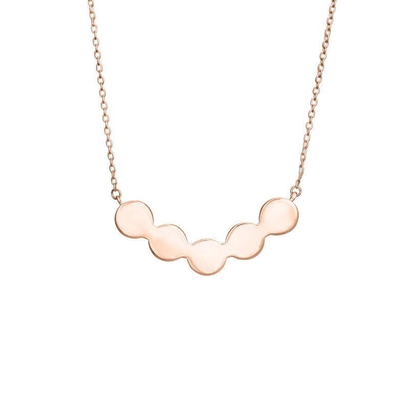 Pictured here is the Five Setting Chevron Cremated Remains Necklace in 14K Rose Gold and set with ashes by close by me jewelry from the back
