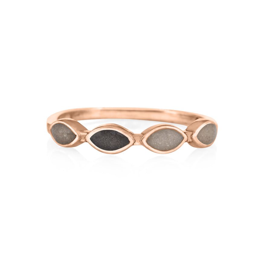 close by me's 14k rose gold cremation ring with four marquise-shaped ash settings