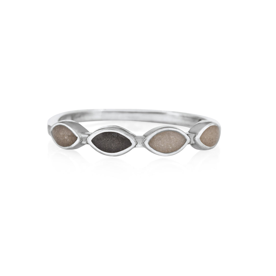 close by me's 14k white gold cremation ring with four marquise-shaped ash settings