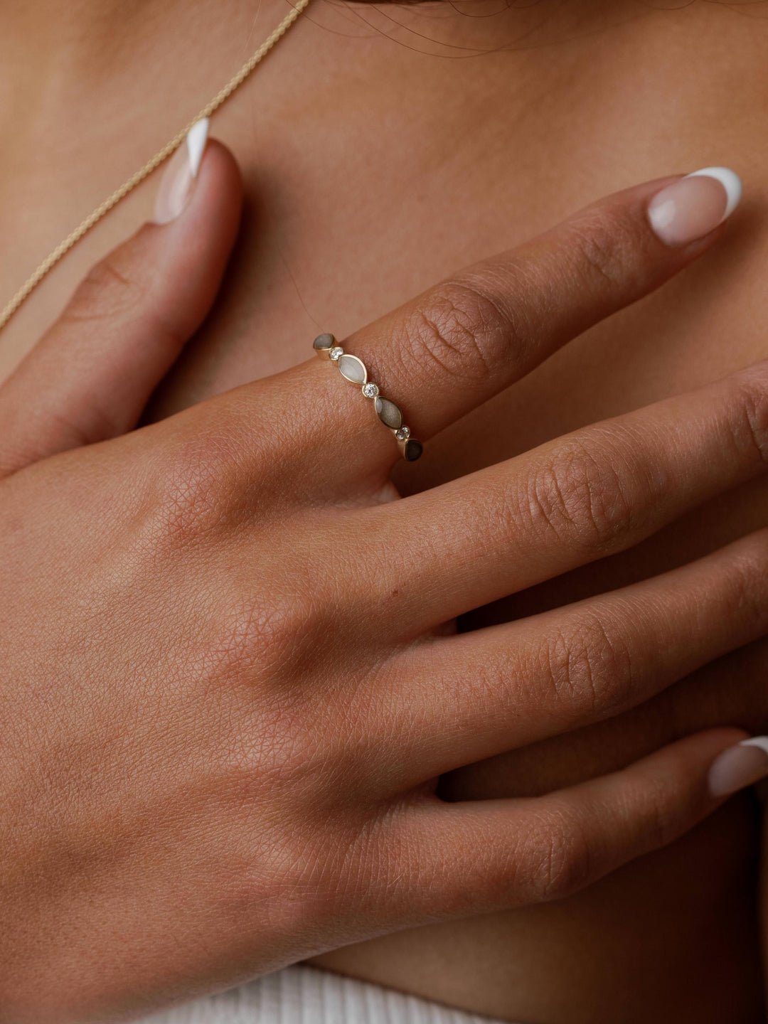 Four Setting Three Diamond Cremation Ring in 14K White Gold
