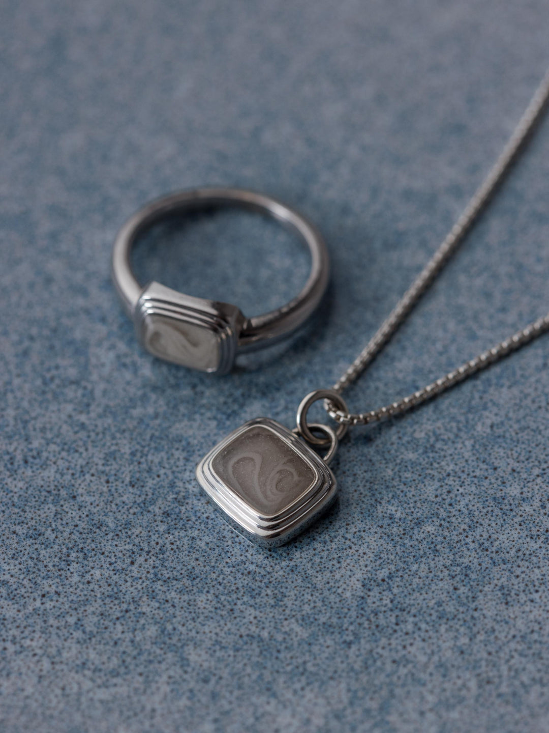 Framed Cushion Cremation Necklace in 14K White Gold