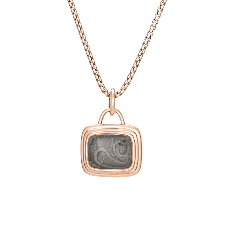 Framed Cushion Cremation Necklace in 14K Rose Gold