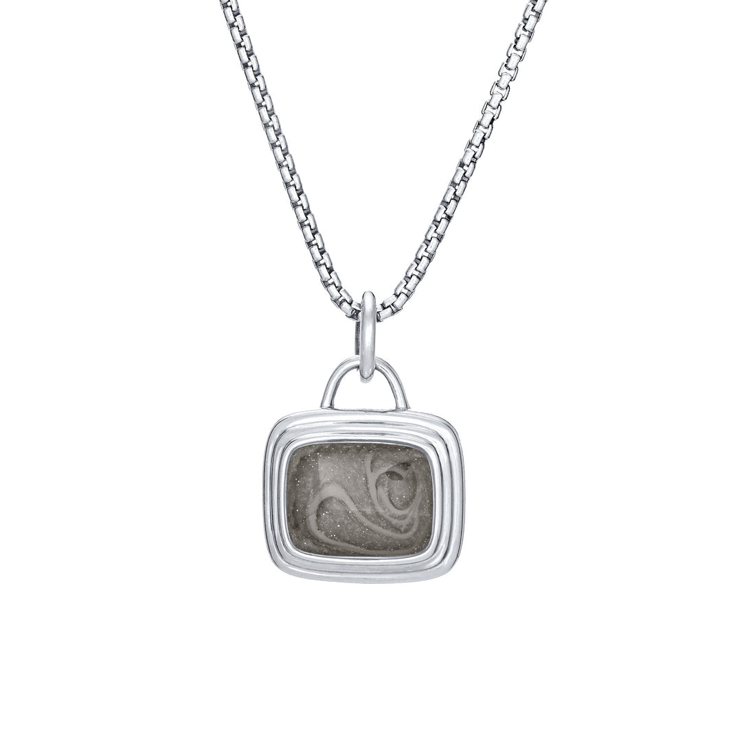 Framed Cushion Cremation Necklace in 14K White Gold