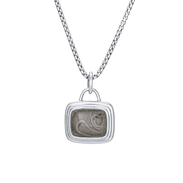 Framed Cushion Cremation Necklace in 14K White Gold
