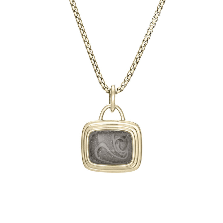 Framed Cushion Cremation Necklace in 14K Yellow Gold