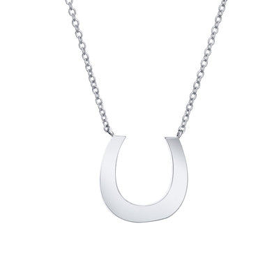 Close-up back view of Close By Me Jewelry's 14K White Gold Horseshoe Cremation Necklace set against a white background.