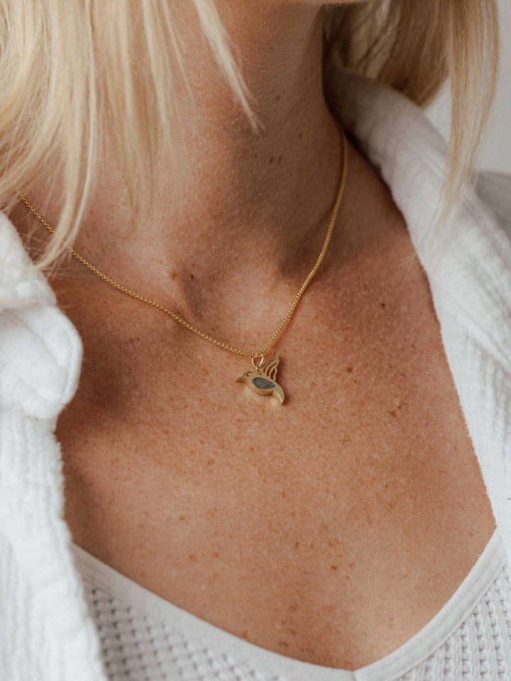 Hummingbird Cremation Necklace in 14K Yellow Gold