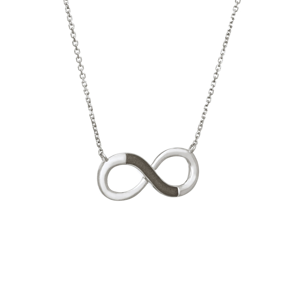 This photo shows the Sterling Silver Infinity Ashes Necklace by close by me jewelry from the side