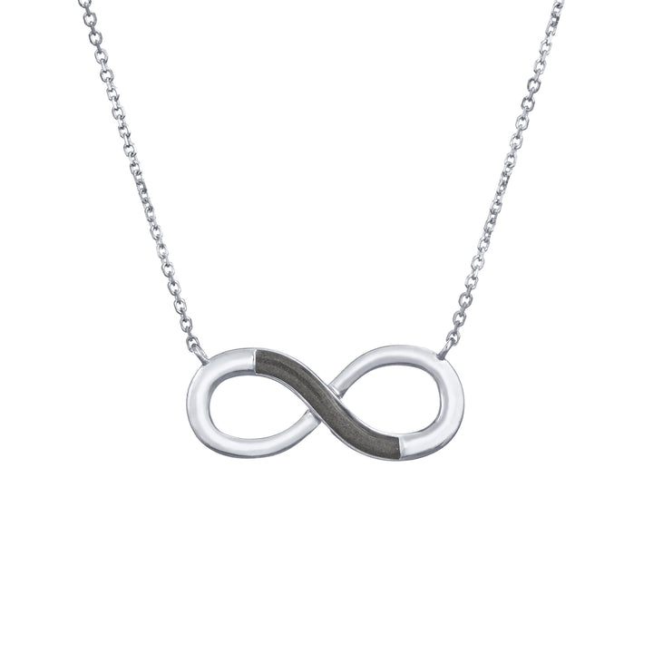 Pictured here is the Infinity Ashes Necklace in 14K White Gold by close by me jewelry from the front