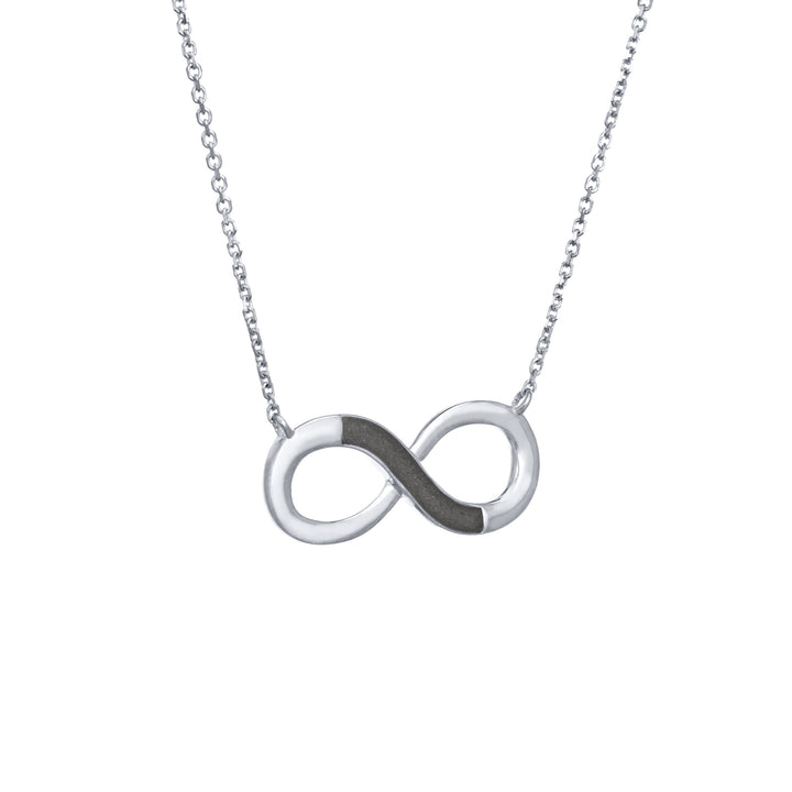 Pictured here is the Infinity Ashes Necklace in 14K White Gold by close by me jewelry from the side