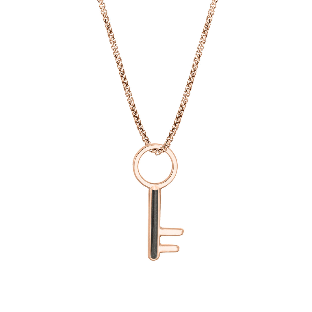Pictured here is the Key-Shaped Memorial Necklace designed by close by me jewelry in 14K Rose Gold from the front