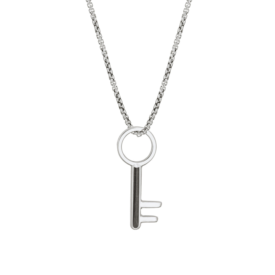 Pictured here is the Key-Shaped Cremation Pendant designed by close by me jewelry in Sterling Silver from the front