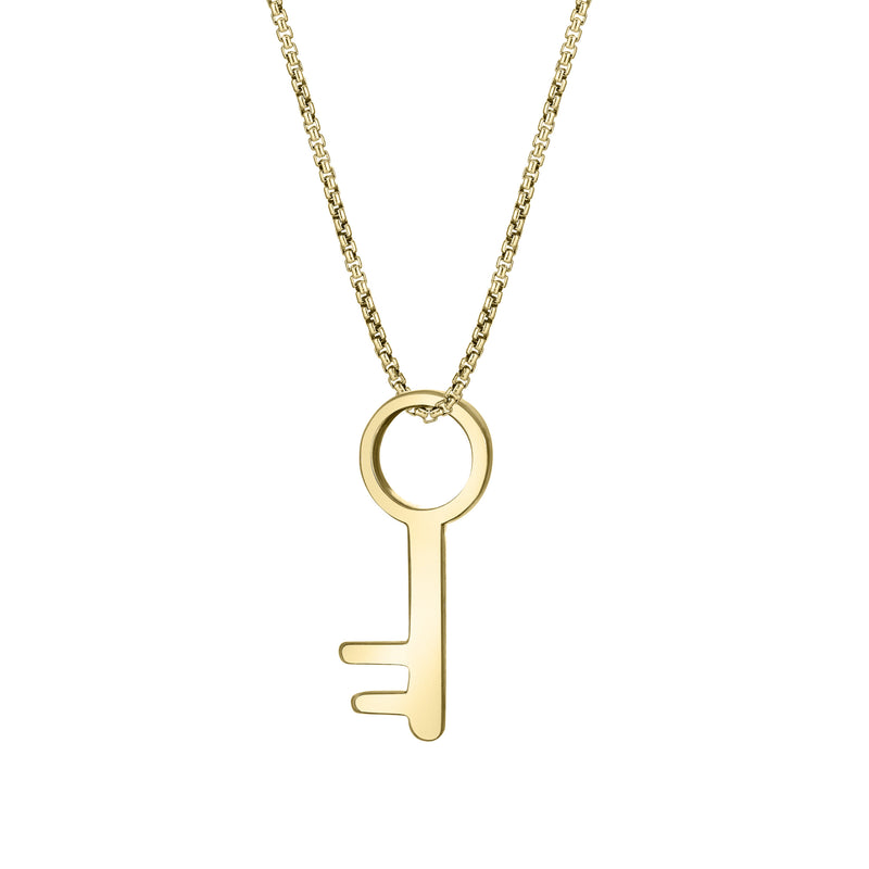 Pictured here is the Key-Shaped Cremated Remains Necklace designed by close by me jewelry in 14K Yellow Gold from the back