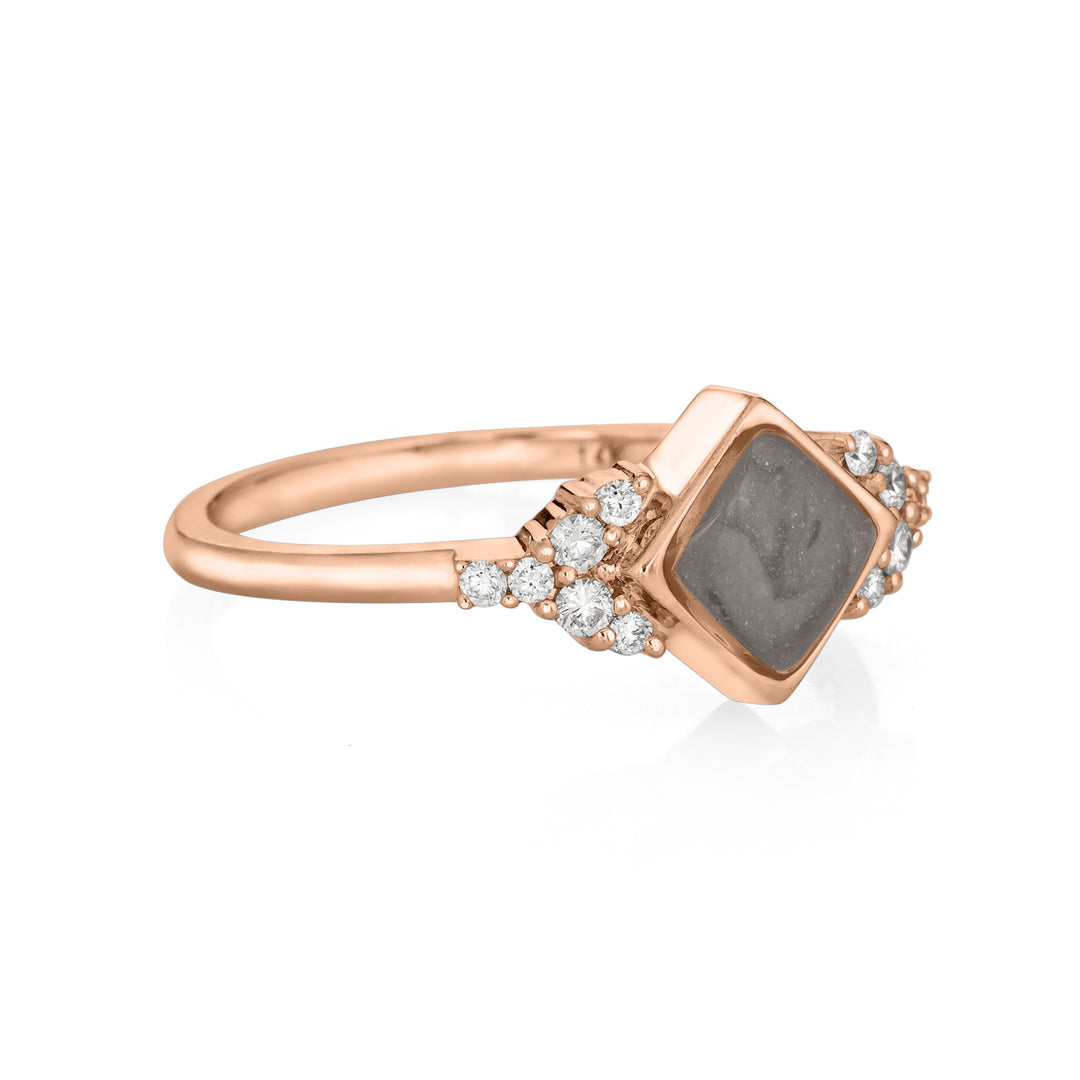 Square Setting Diamond Cluster Cremation Ring in 14K Rose Gold