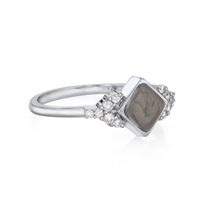 Square Setting Diamond Cluster Cremation Ring in 14K White Gold