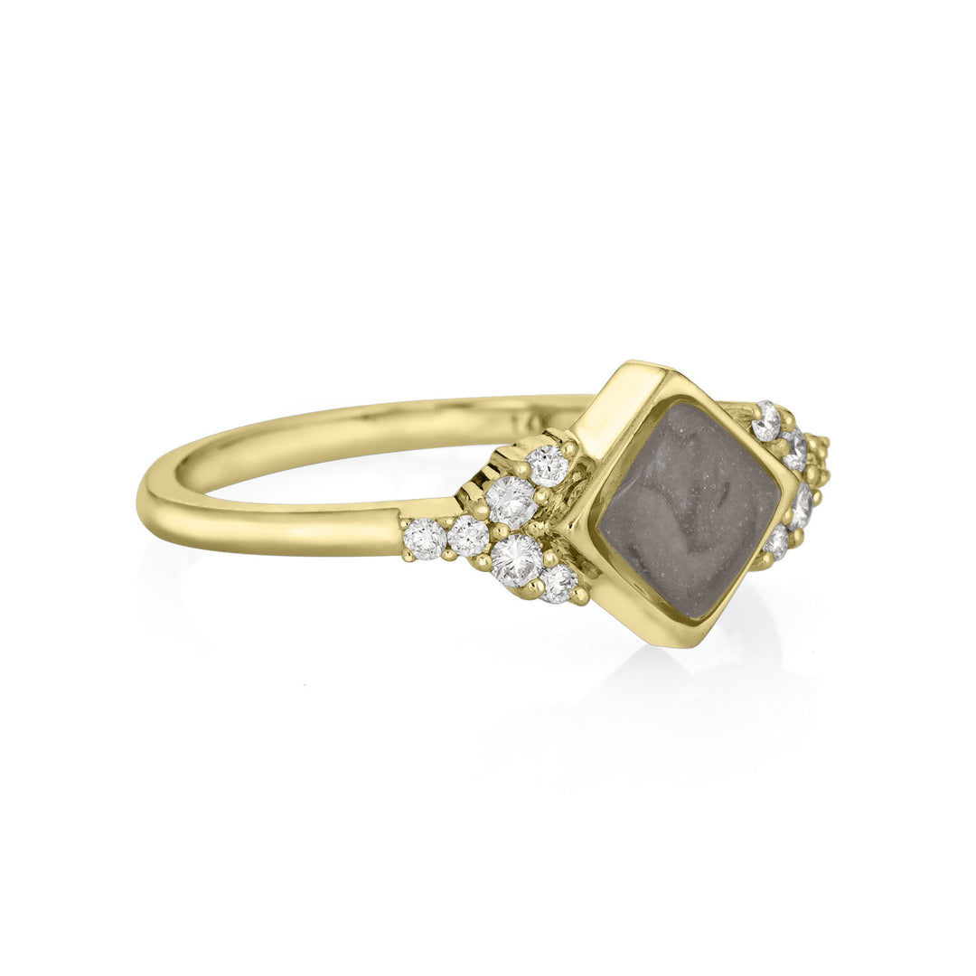 Square Setting Diamond Cluster Cremation Ring in 14K Yellow Gold