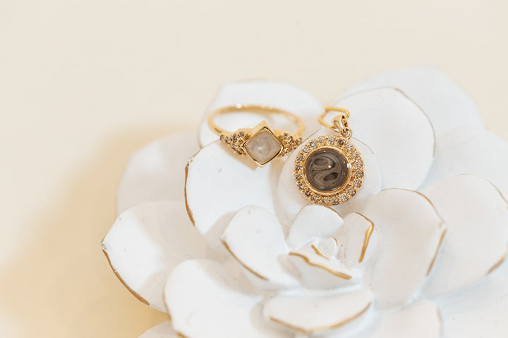 Square Setting Diamond Cluster Cremation Ring in 14K Yellow Gold