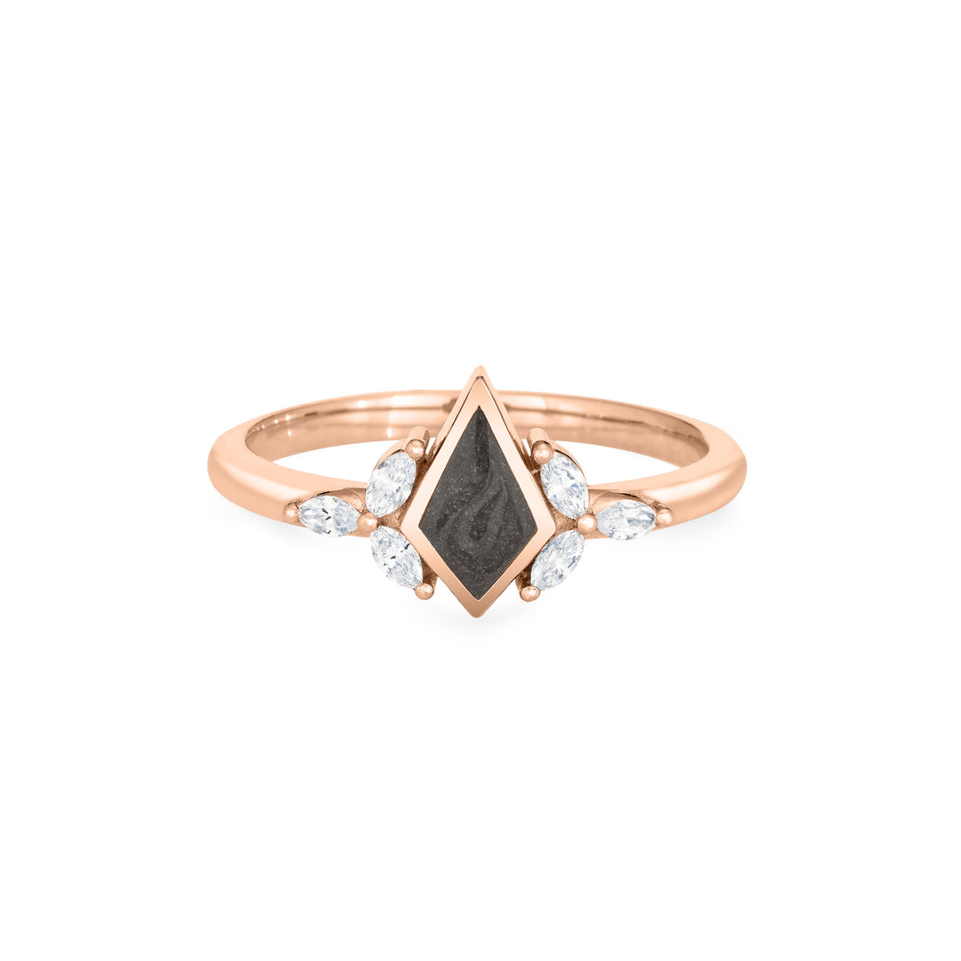 Kite Setting Cremation Ring in 14K Rose Gold with Marquise Diamond Accents