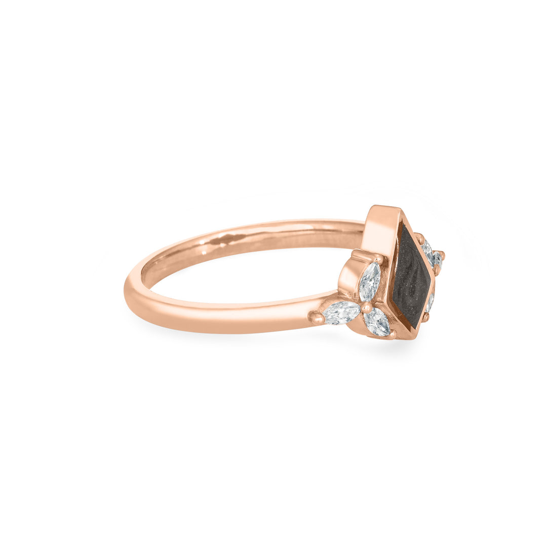 Kite Setting Cremation Ring in 14K Rose Gold with Marquise Diamond Accents