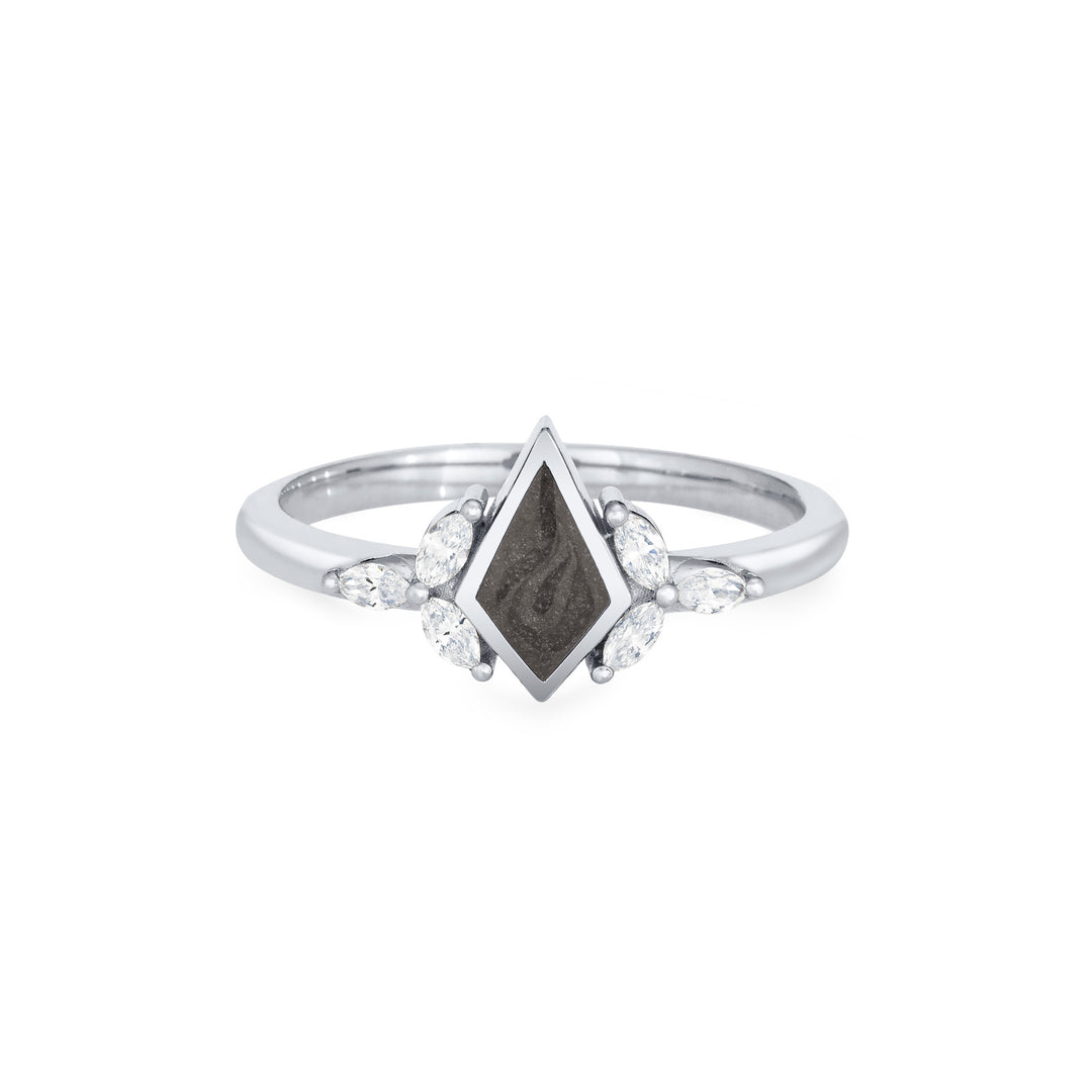 Kite Setting Cremation Ring in 14K White Gold with Marquise Diamond Accents