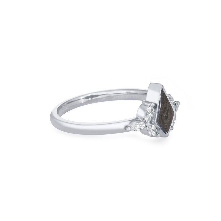 Kite Setting Cremation Ring in 14K White Gold with Marquise Diamond Accents