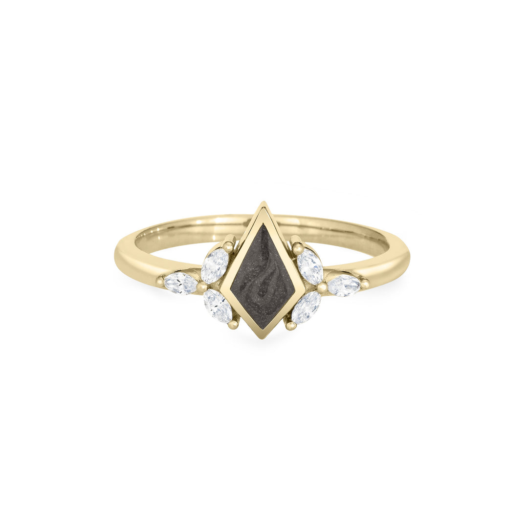 Kite Setting Cremation Ring in 14K Yellow Gold with Marquise Diamond Accents