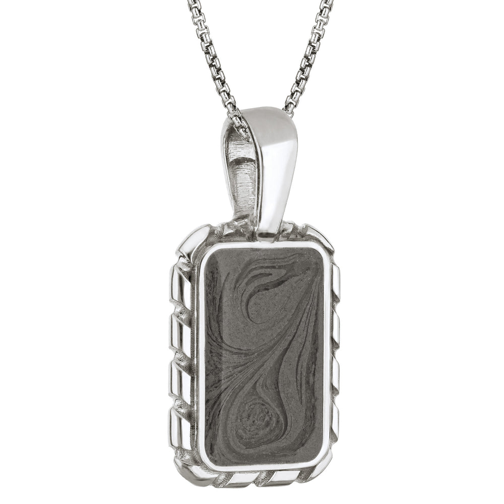 The largest of close by me jewelry's cable cremation pendants in sterling silver on a thin chain from the side